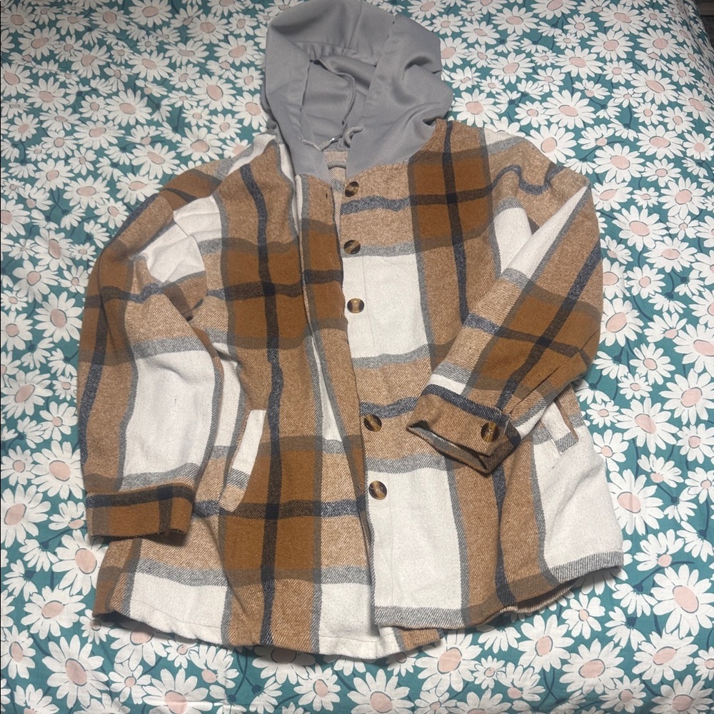 SHEIN women’s  Plaid Hoodie in Brown and Gray